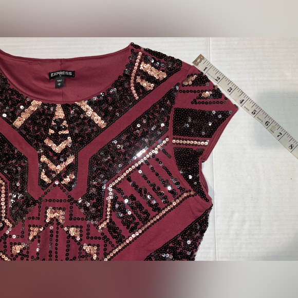Express Burgundy and Black Sequin Dress - Picture 8 of 13